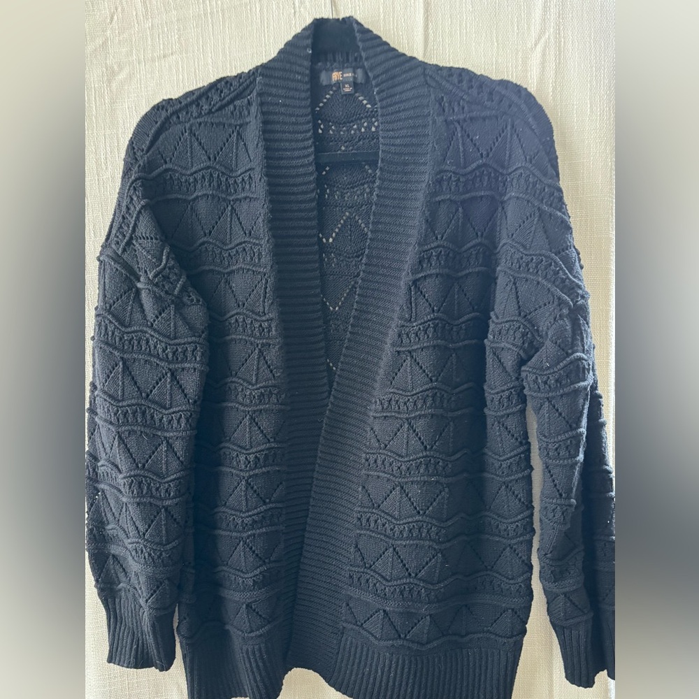 Frye Black Cardigan Sweater with Geometric Knit